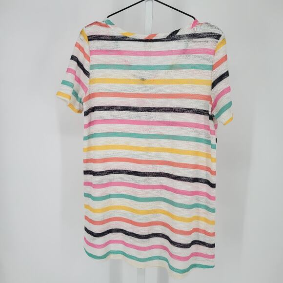 Bibi Womens Sz M Short Sleeve V Neck Rainbow Stripe Shirt Loose Knit - Picture 4 of 4